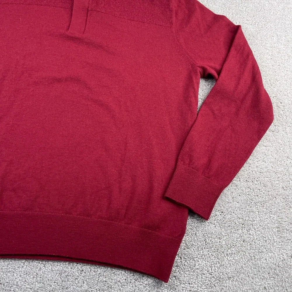 Banana Republic Mens Sweater XL Red Merino Wool Quarter Zip Pullover Casual Prep